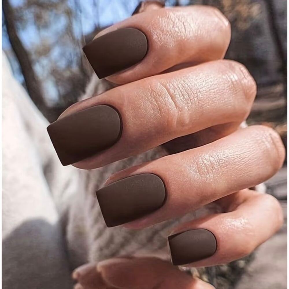 New Chocolate Brown Matte Press on Nails. Short. - Picture 2 of 3
